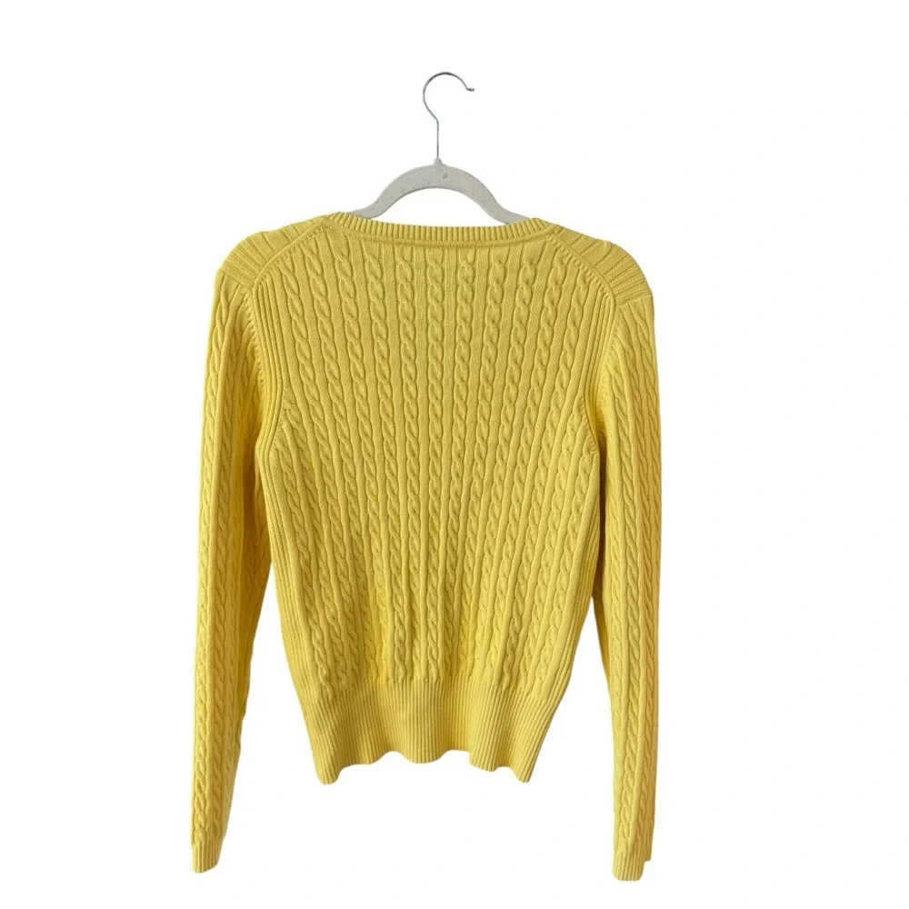 Vintage Tommy Hilfiger Cable Knit V Neck Sweater Yellow Cotton Preppy‎ Size LG